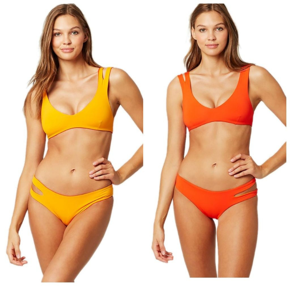 L*Space One Wave Bikini Top Small D/DD Reversible Orange Yellow Swim Top NWT
